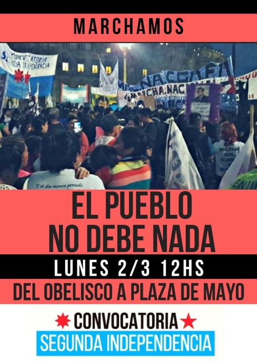 El Pueblo NO DEBE NADA. Comunicados Convocatoria Segunda Independencia