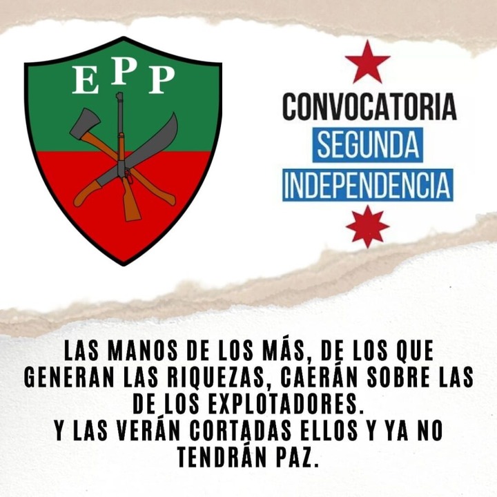 Convocatoria Segunda Independencia junto a los cros y cras del ejército del pueblo paraguayo (epp) quienes serán sometidos a una parodia de juicio para mantenerlos en prisión de por vida. Política Internacional Convocatoria Segunda Independencia